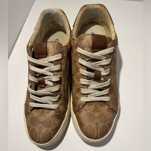 Coach G5061 Signature Sneakers Brown Leather Logo Casual Shoes Size 6.5 / 37